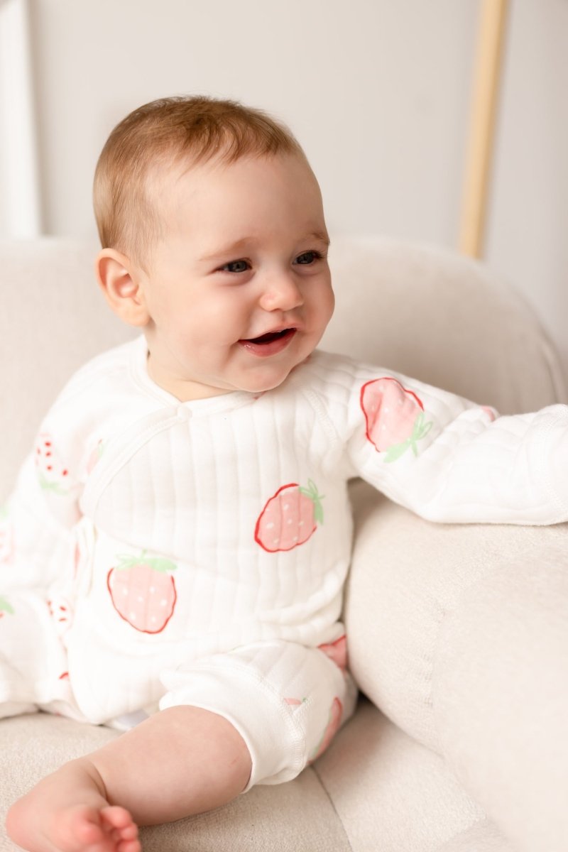 The Strawberry Boucle Wrap Baby Grow Romper - Rompers