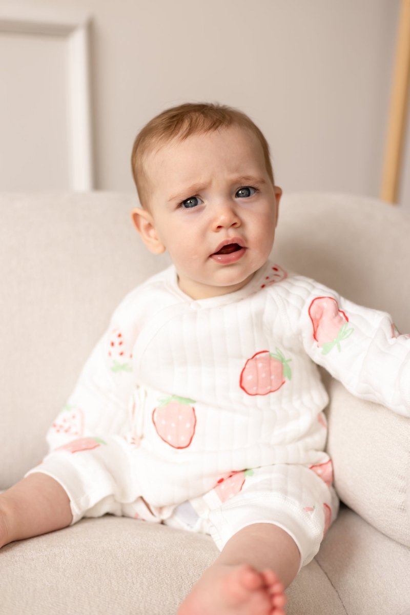 The Strawberry Boucle Wrap Baby Grow Romper - Rompers