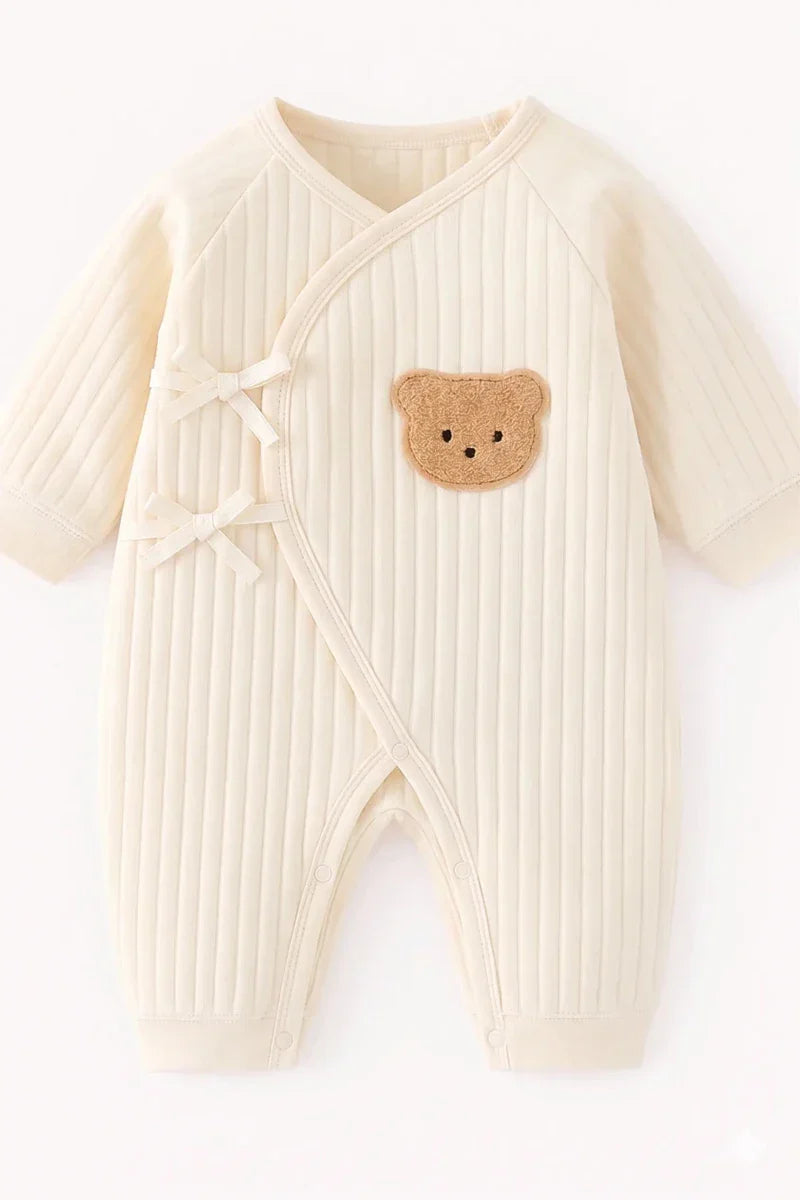 The Teddy Bear Boucle Wrap Baby Grow Romper - Creme / 0-3 M - Rompers