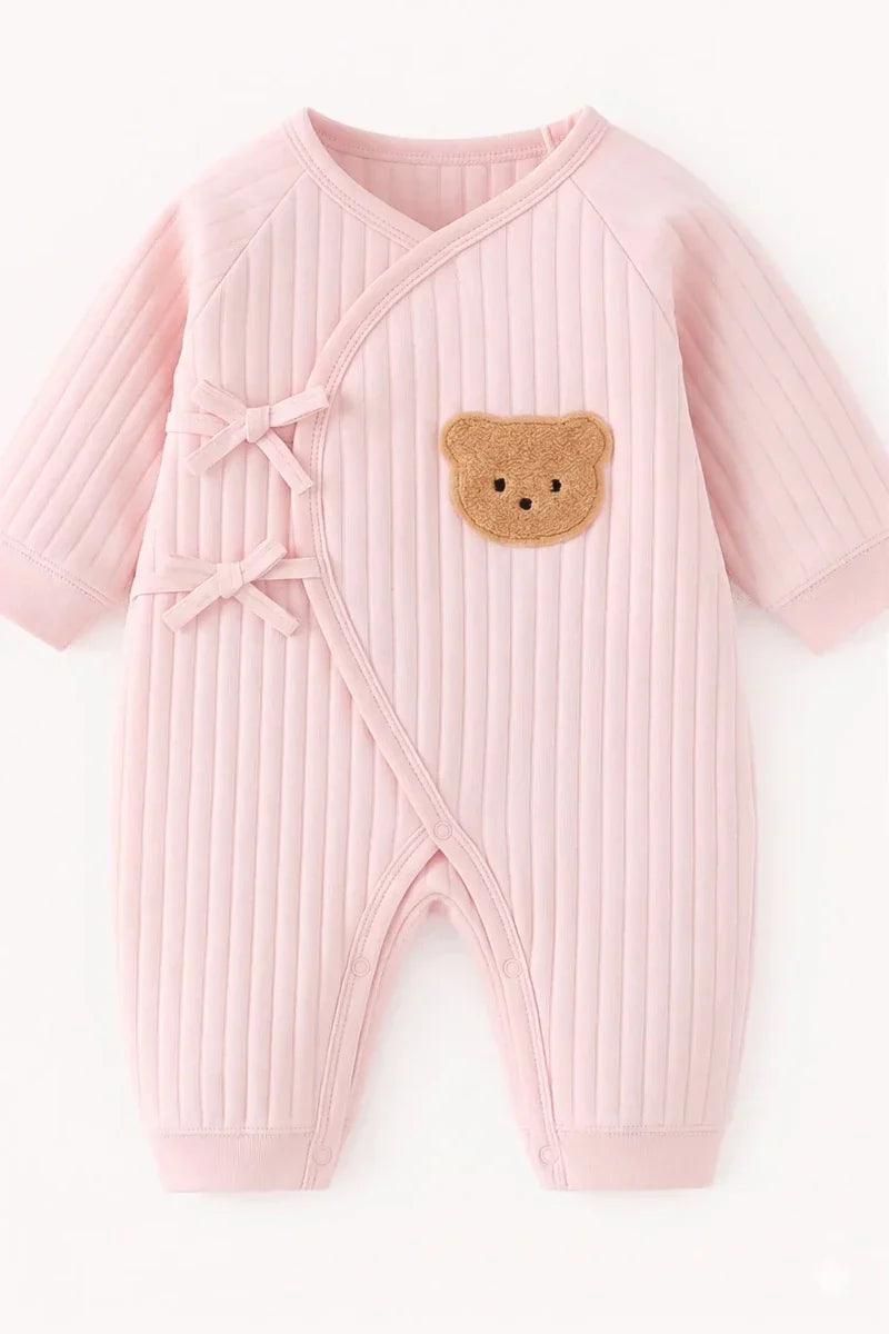 The Teddy Bear Boucle Wrap Baby Grow Romper - Pink / 0-3 M - Rompers