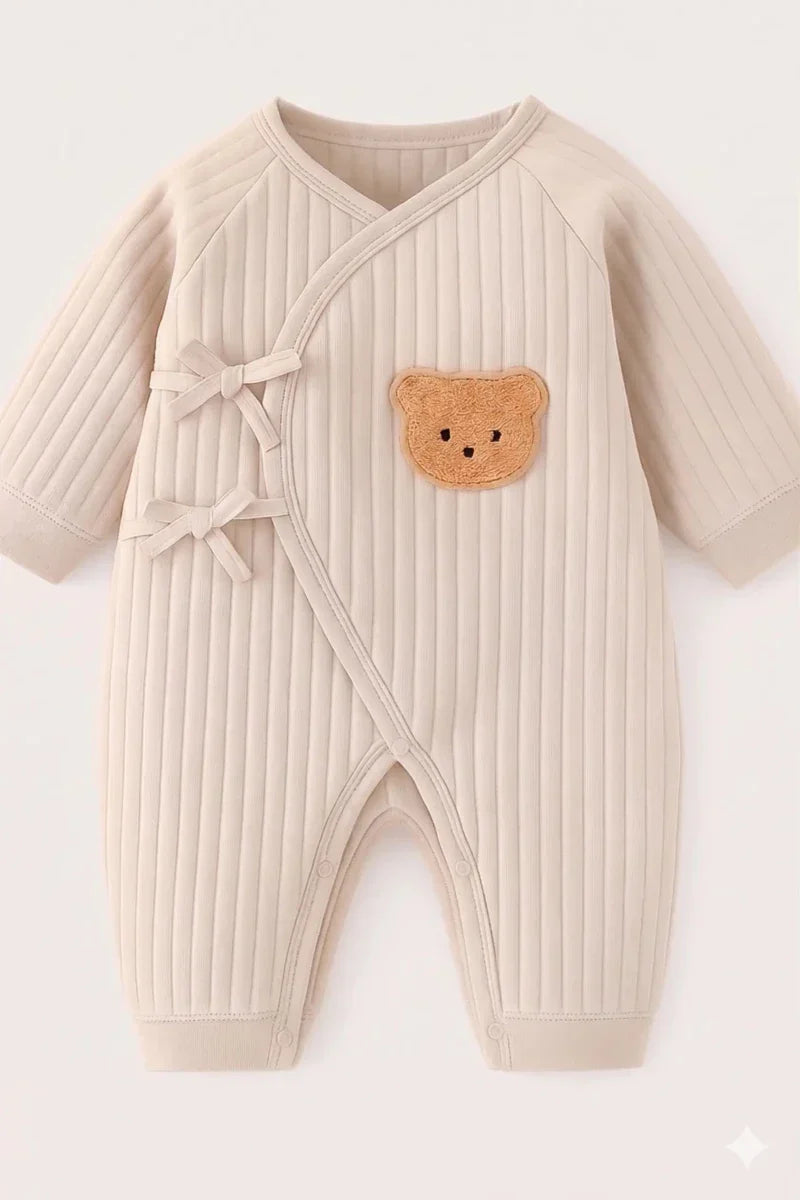 The Teddy Bear Boucle Wrap Baby Grow Romper - Stone / 0-3 M - Rompers