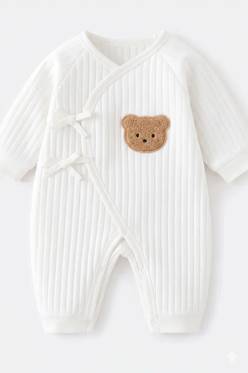 The Teddy Bear Boucle Wrap Baby Grow Romper - White / 0-3 M - Rompers