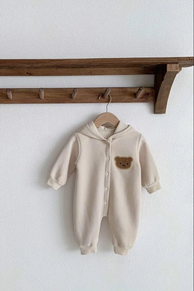 The Ultimate Bear Knitted Hooded Playsuit - Creme / 0-6 M - Rompers