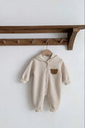 The Ultimate Bear Knitted Hooded Playsuit - Creme / 0-6 M - Rompers