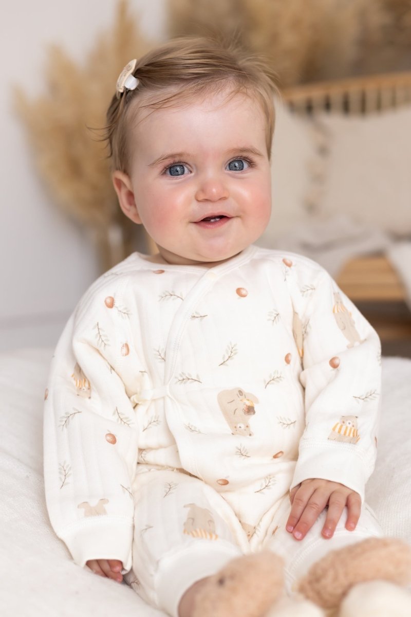 The Woodland Bear Boucle Wrap Baby Grow Romper - Rompers