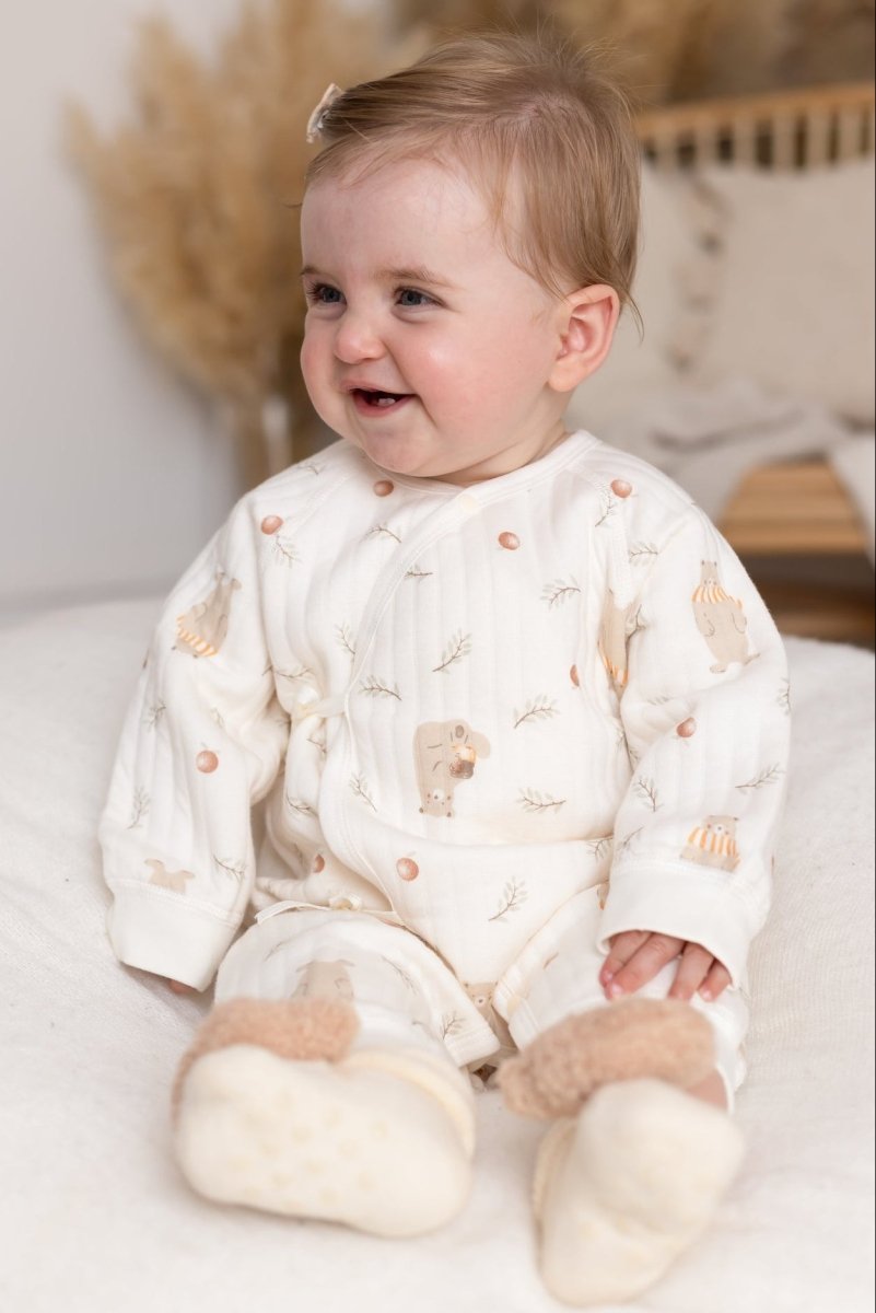 The Woodland Bear Boucle Wrap Baby Grow Romper - Rompers