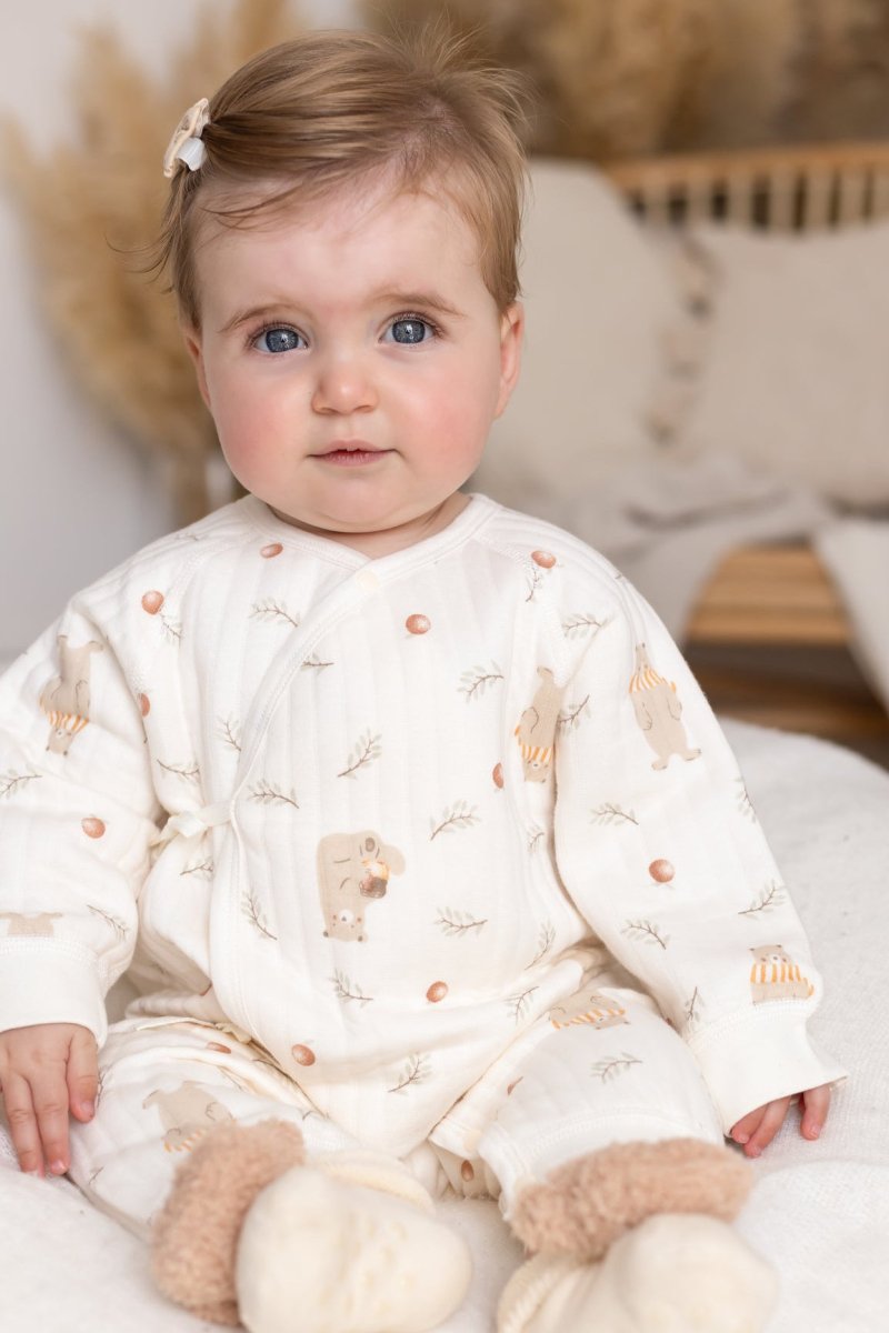 The Woodland Bear Boucle Wrap Baby Grow Romper - Rompers