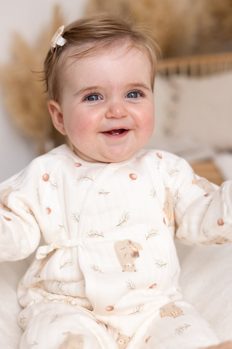 The Woodland Bear Boucle Wrap Baby Grow Romper - Rompers