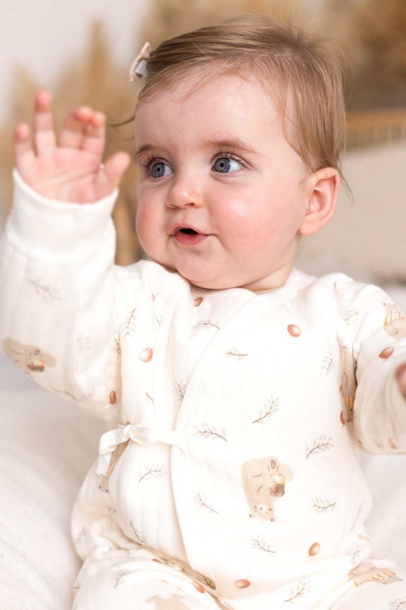 The Woodland Bear Boucle Wrap Baby Grow Romper - Rompers