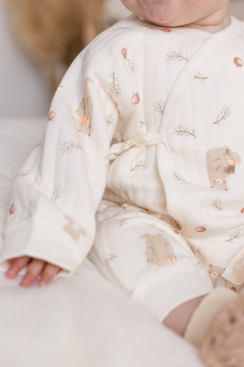 The Woodland Bear Boucle Wrap Baby Grow Romper - Rompers