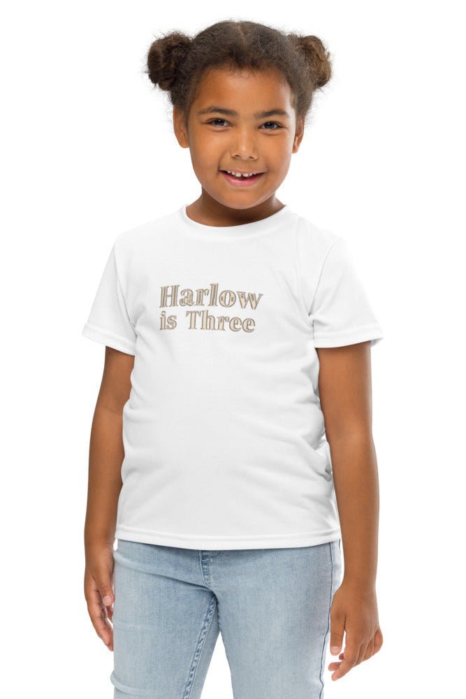 Turns Three 3rd Birthday T-Shirt Personalised Name - White / 3-4 Y - T-Shirts