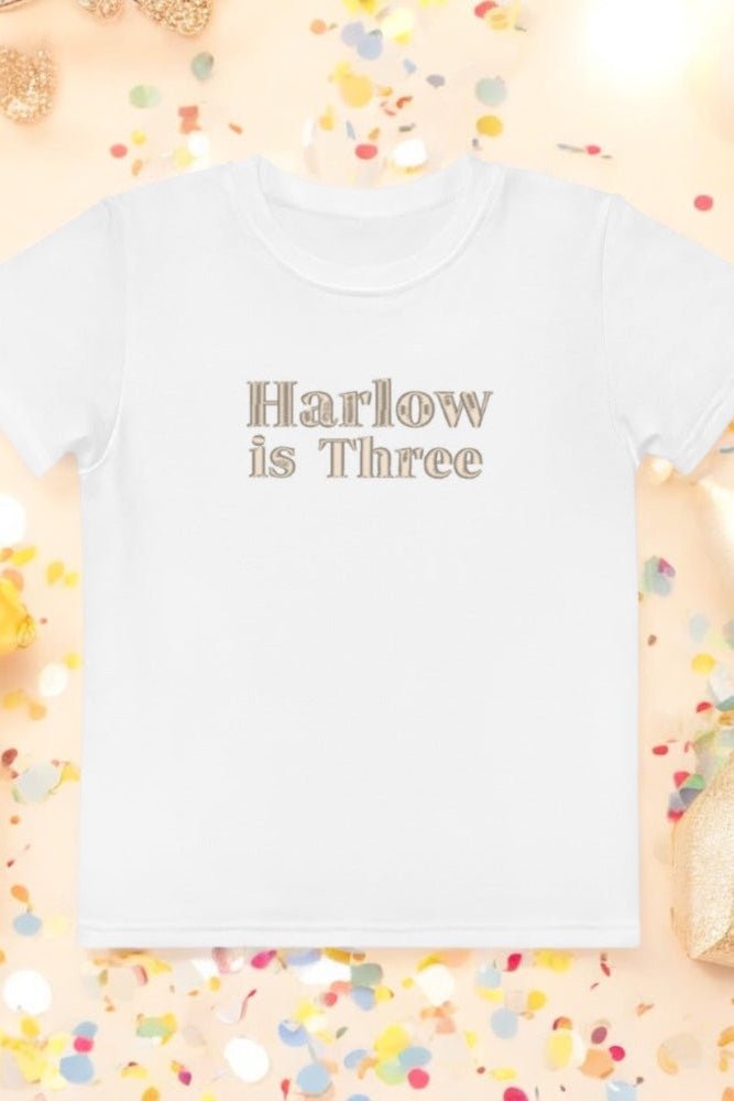 Turns Three 3rd Birthday T-Shirt Personalised Name - White / 3-4 Y - T-Shirts
