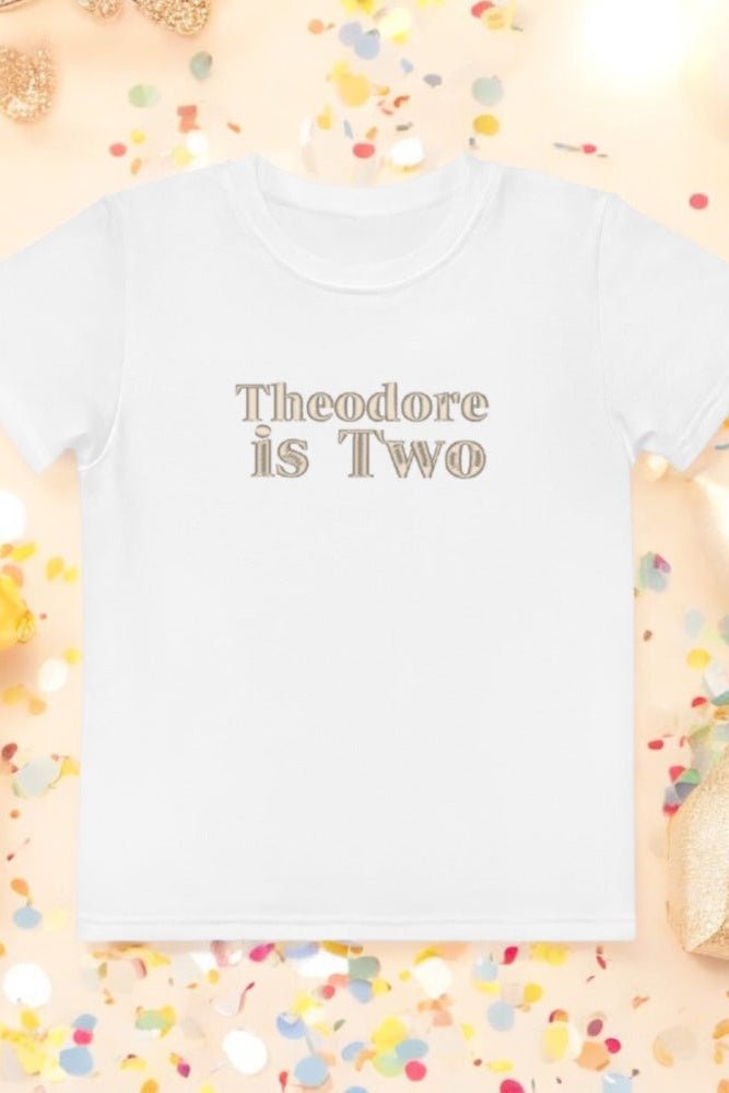 Turns Two 2nd Birthday T-Shirt Personalised Name - White / 2-3 Y - T-Shirts