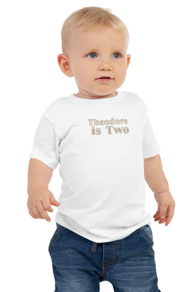 Turns Two 2nd Birthday T-Shirt Personalised Name - White / 2-3 Y - T-Shirts