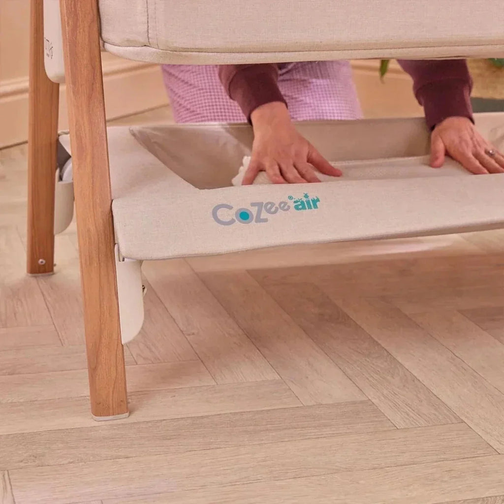 Tutti Bambini CoZee Air Bedside Crib - Scandinavian Walnut/Ecru - Scandinavian Walnut/Ecru - Baby Bedside Cribs