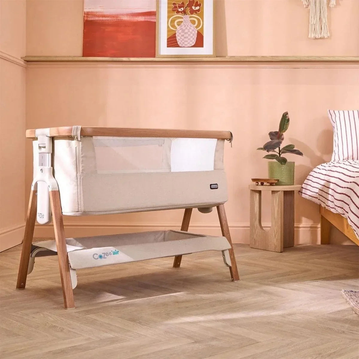 Tutti Bambini CoZee Air Bedside Crib - Scandinavian Walnut/Ecru - Scandinavian Walnut/Ecru - Baby Bedside Cribs