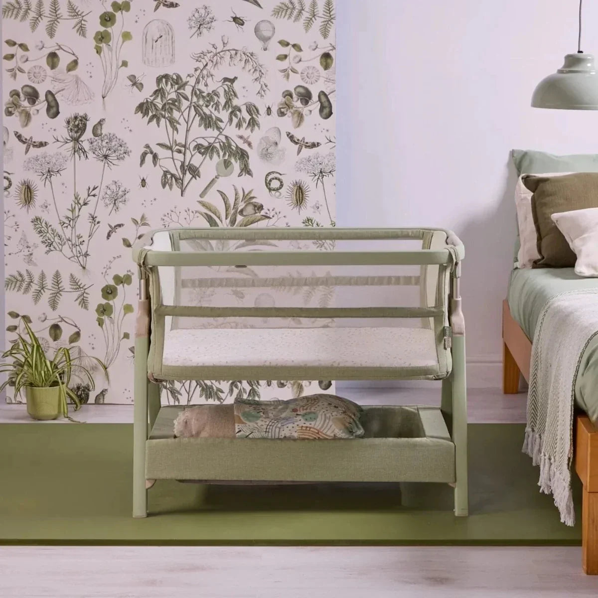 Tutti Bambini CoZee Zen Bedside Crib - Eucalyptus - Eucalyptus - Baby Bedside Cribs