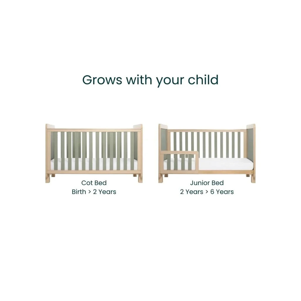 Tutti Bambini Kuba Cot Bed - Golden Oak/Sage Weave - Convertible Baby Cots