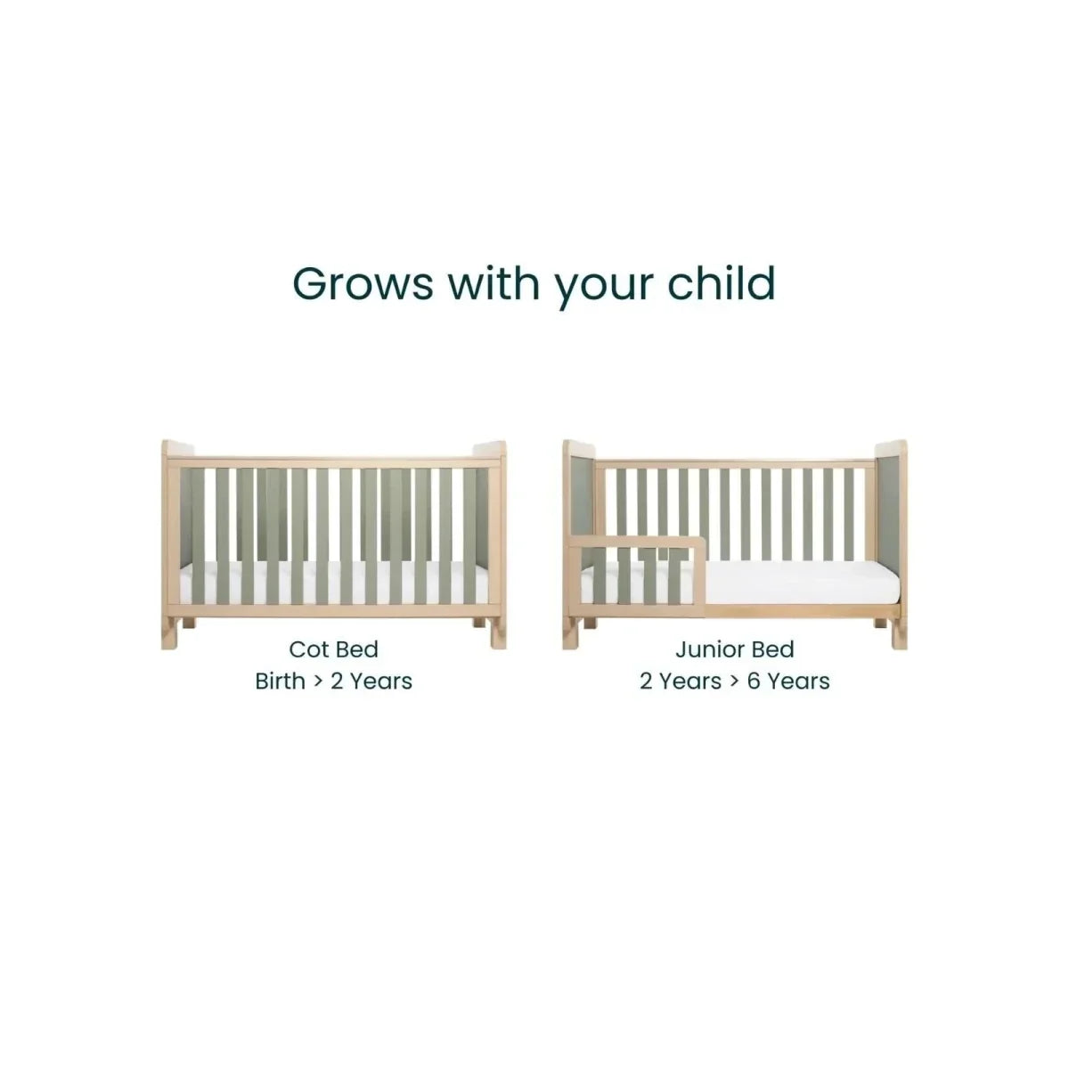 Tutti Bambini Kuba Cot Bed - Golden Oak/Sage Weave - Convertible Baby Cots