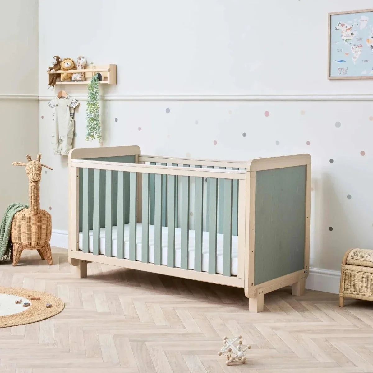Tutti Bambini Kuba Cot Bed - Golden Oak/Sage Weave - Convertible Baby Cots