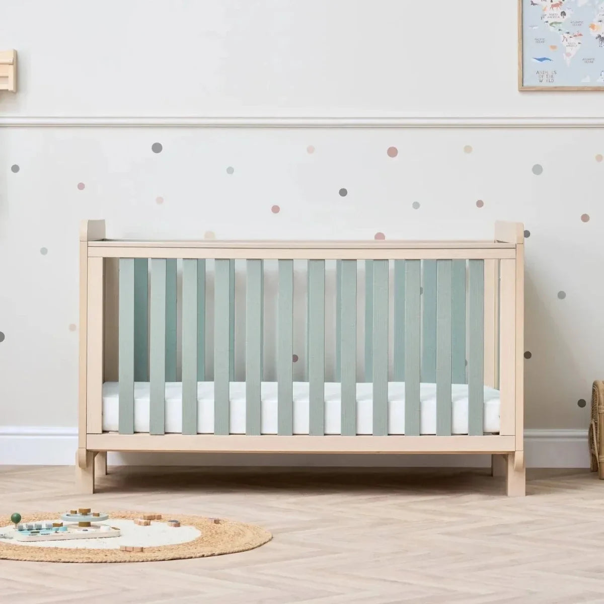 Tutti Bambini Kuba Cot Bed - Golden Oak/Sage Weave - Convertible Baby Cots