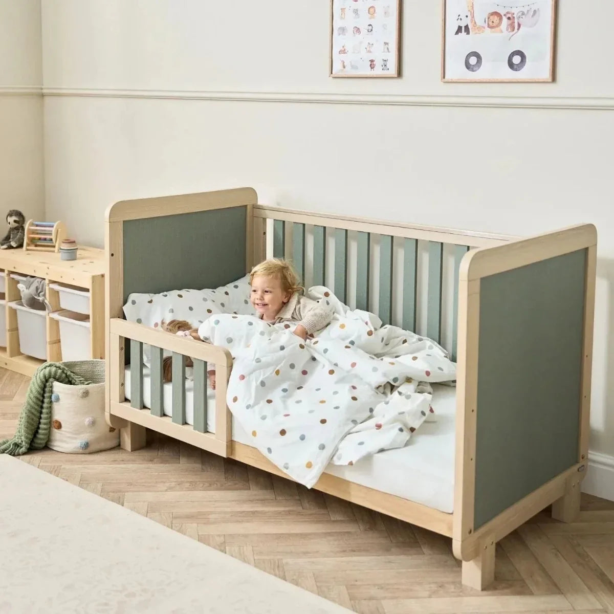 Tutti Bambini Kuba Cot Bed - Golden Oak/Sage Weave - Convertible Baby Cots
