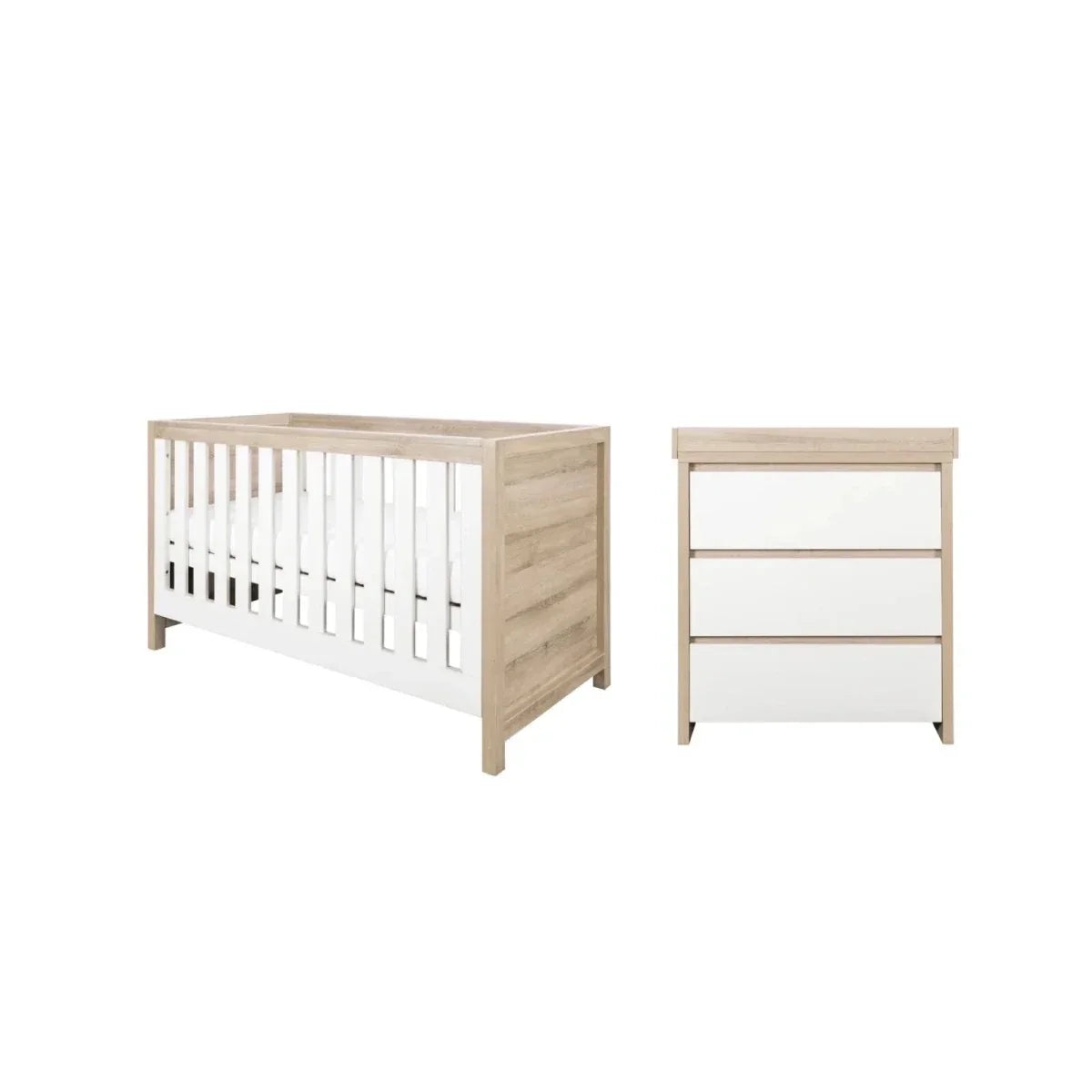 Tutti Bambini Modena 2 Piece Room Set with Pocket Sprung Mattress - White/Oak - White/Oak - 2 Piece Furniture Sets