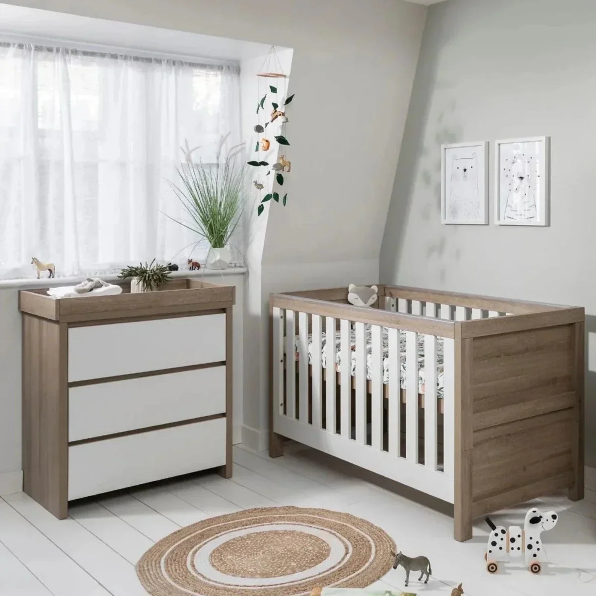 Tutti Bambini Modena 2 Piece Room Set with Pocket Sprung Mattress - White/Oak - White/Oak - 2 Piece Furniture Sets