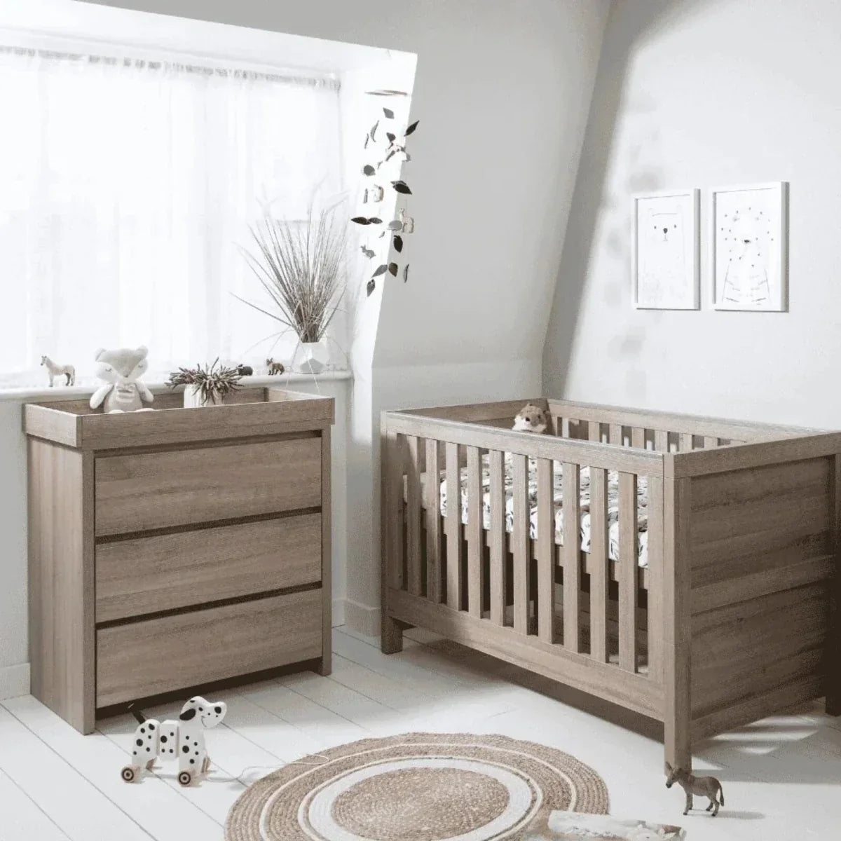 Tutti Bambini Modena 2 Piece Room Set with Pocket Sprung Mattress - Oak - Oak - 2 Piece Furniture Sets