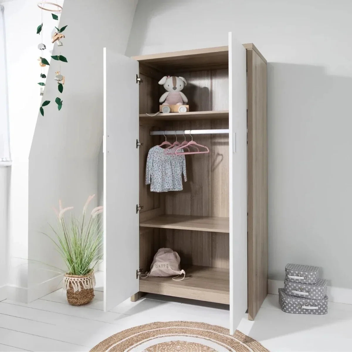 Tutti Bambini Modena 3 Piece Room Set with Sprung Fibre Mattress - White/Oak - White/Oak - 3 Piece Furniture Sets