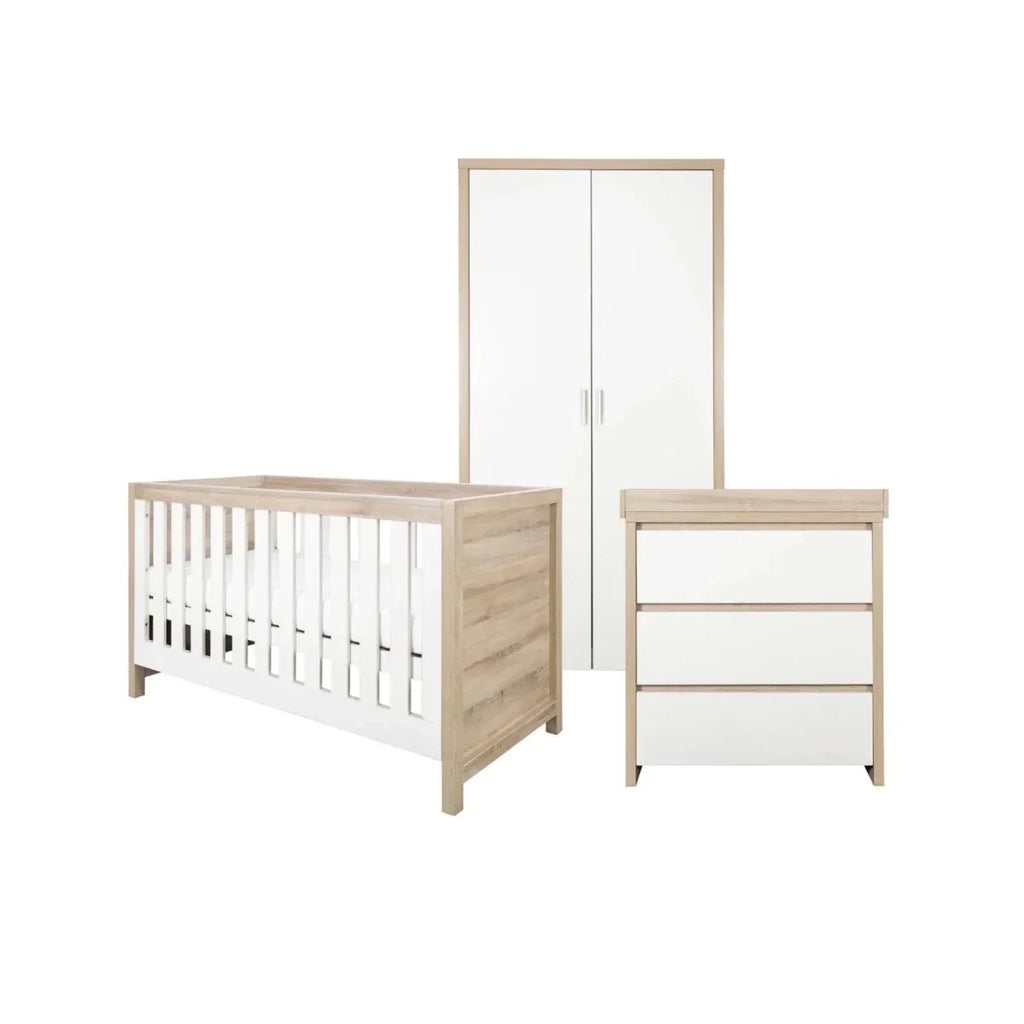 Tutti Bambini Modena 3 Piece Room Set with Sprung Fibre Mattress - White/Oak - White/Oak - 3 Piece Furniture Sets