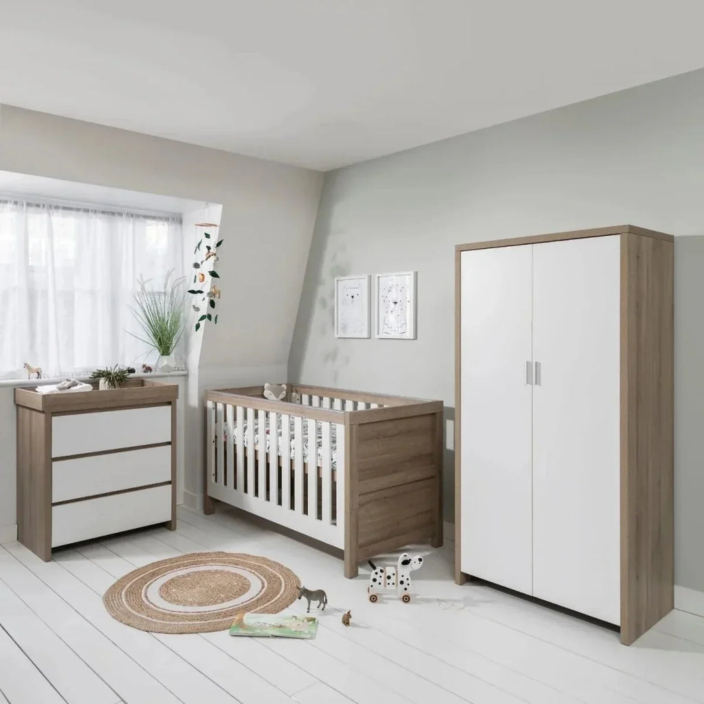 Tutti Bambini Modena 3 Piece Room Set with Sprung Fibre Mattress - White/Oak - White/Oak - 3 Piece Furniture Sets