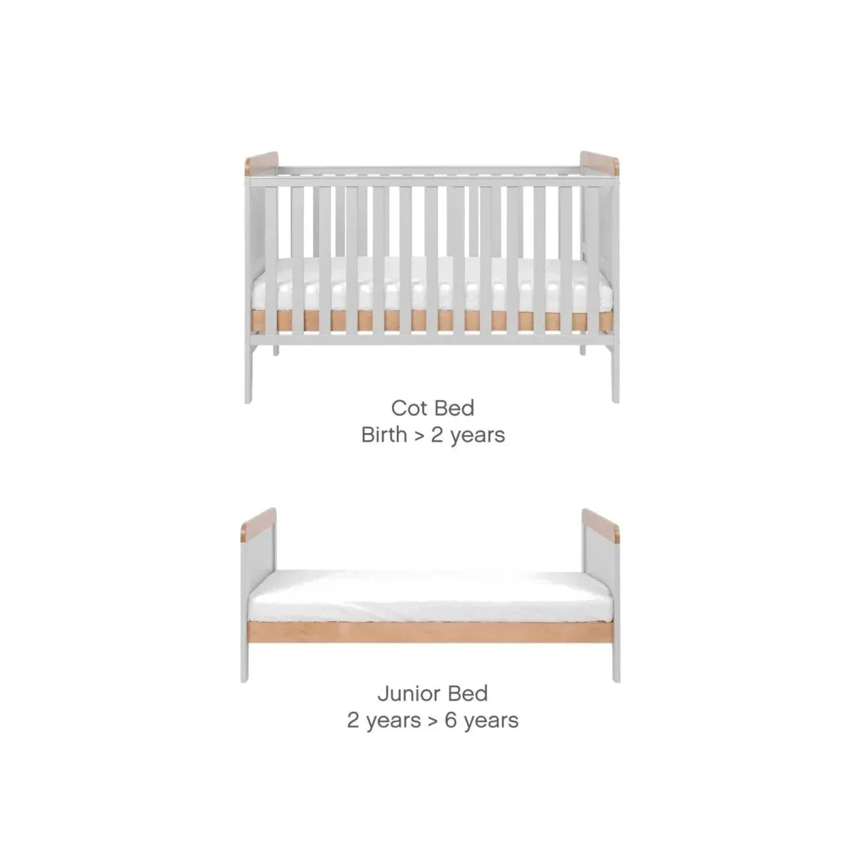 Tutti Bambini Rio 3 Piece Room Set with Pocket Sprung Mattress - Dove Grey/Honey Oak - Dove Grey/Honey Oak - 3 Piece