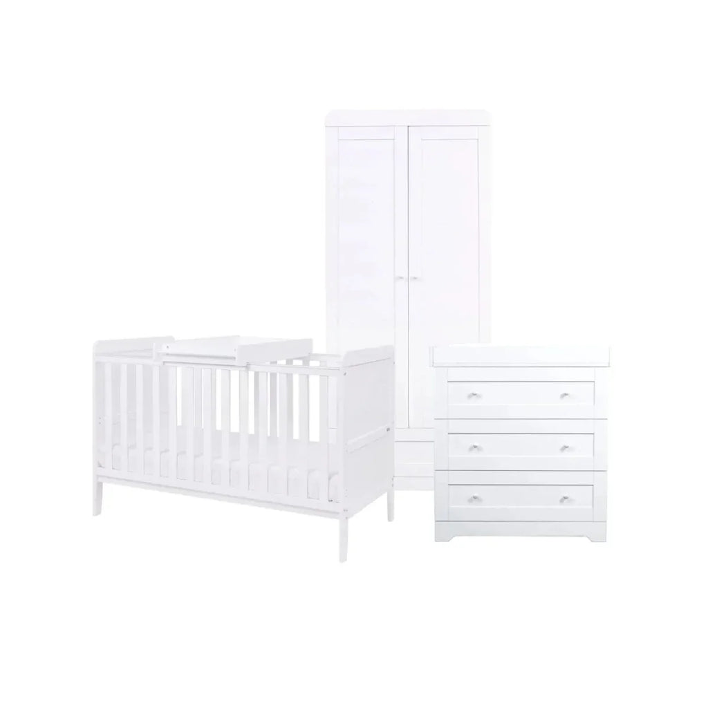 Tutti Bambini Rio 3 Piece Room Set with Pocket Sprung Mattress - White - White - 3 Piece Furniture Sets