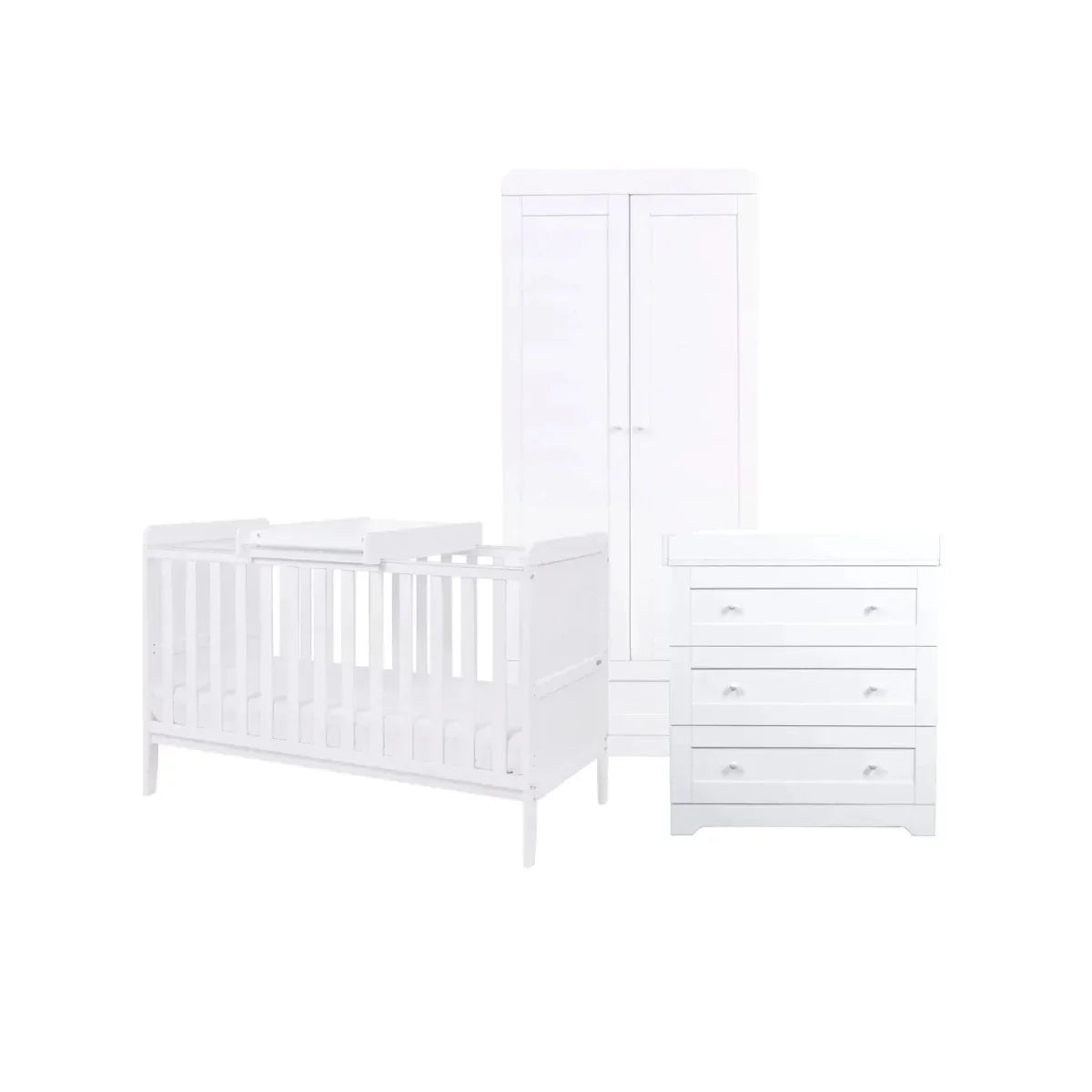 Tutti Bambini Rio 3 Piece Room Set with Pocket Sprung Mattress - White - White - 3 Piece Furniture Sets