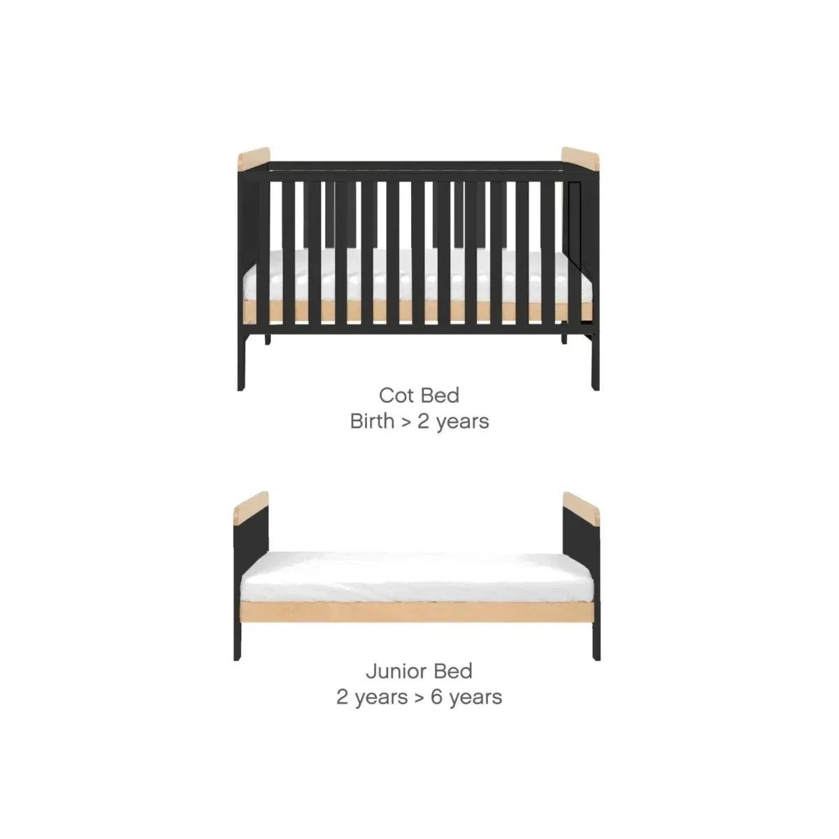 Tutti Bambini Rio 3 Piece Room Set with Sprung Mattress - Slate/Honey Oak - Slate/Honey Oak - 3 Piece Furniture Sets
