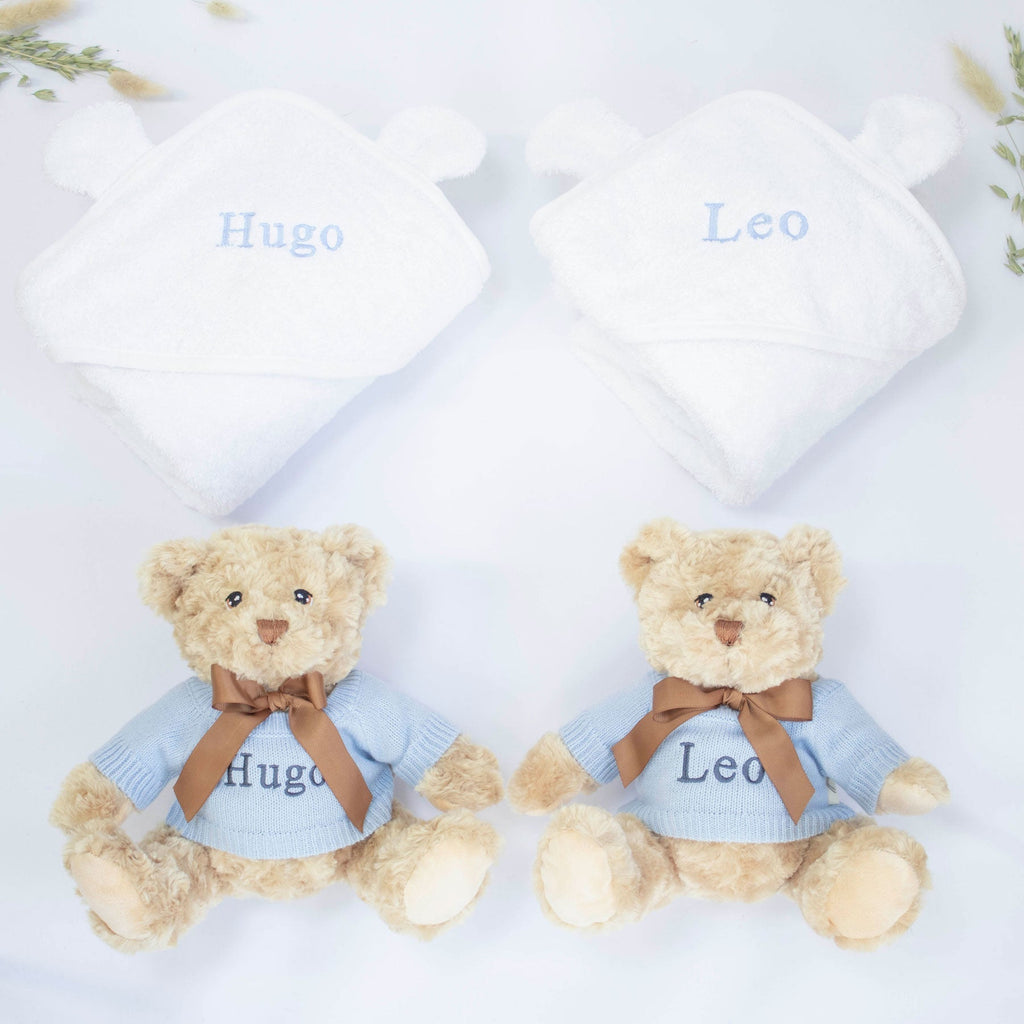 Twin Boys Teddy and Towel Gift Set - Baby & Toddler