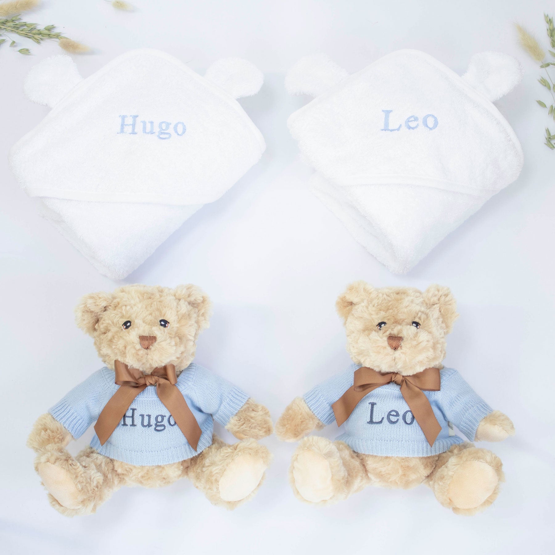 Twin Boys Teddy and Towel Gift Set - Baby & Toddler
