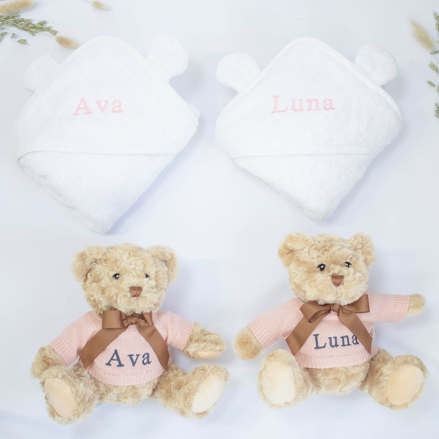TWIN GIRLS TEDDY AND TOWEL GIFT SET - Baby & Toddler