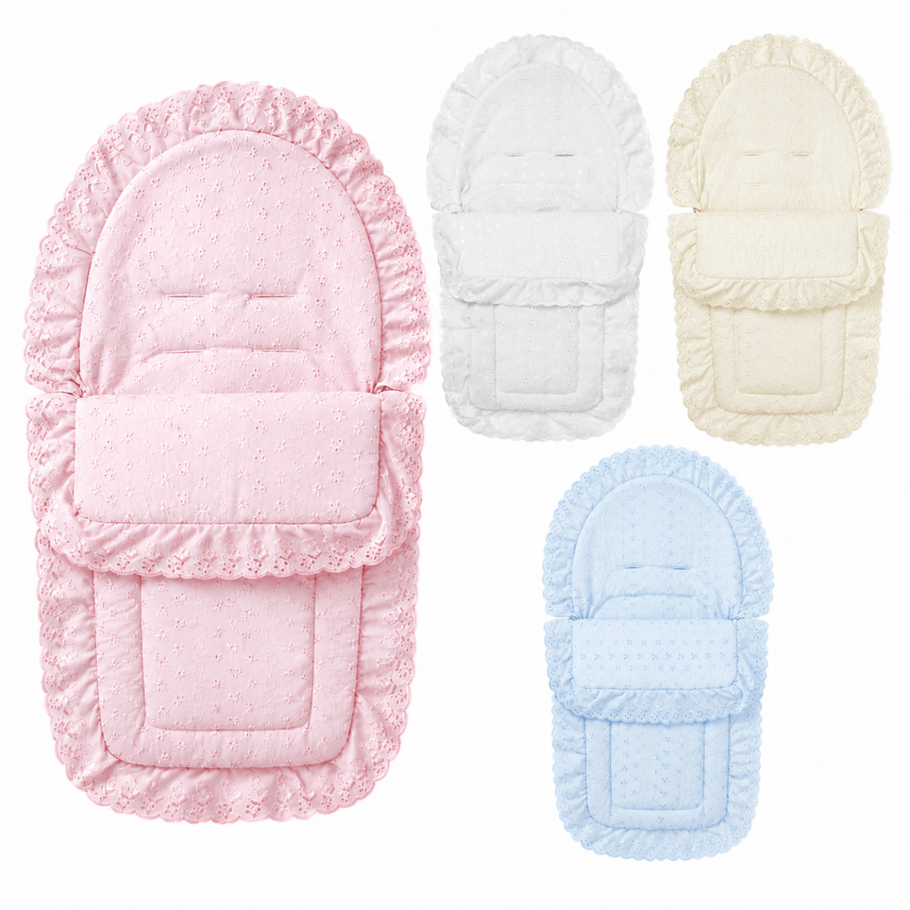Universal Broderie Anglaise Car Seat Footmuff / Cosy Toes - Broderie Anglaise Car Seat Footmuff