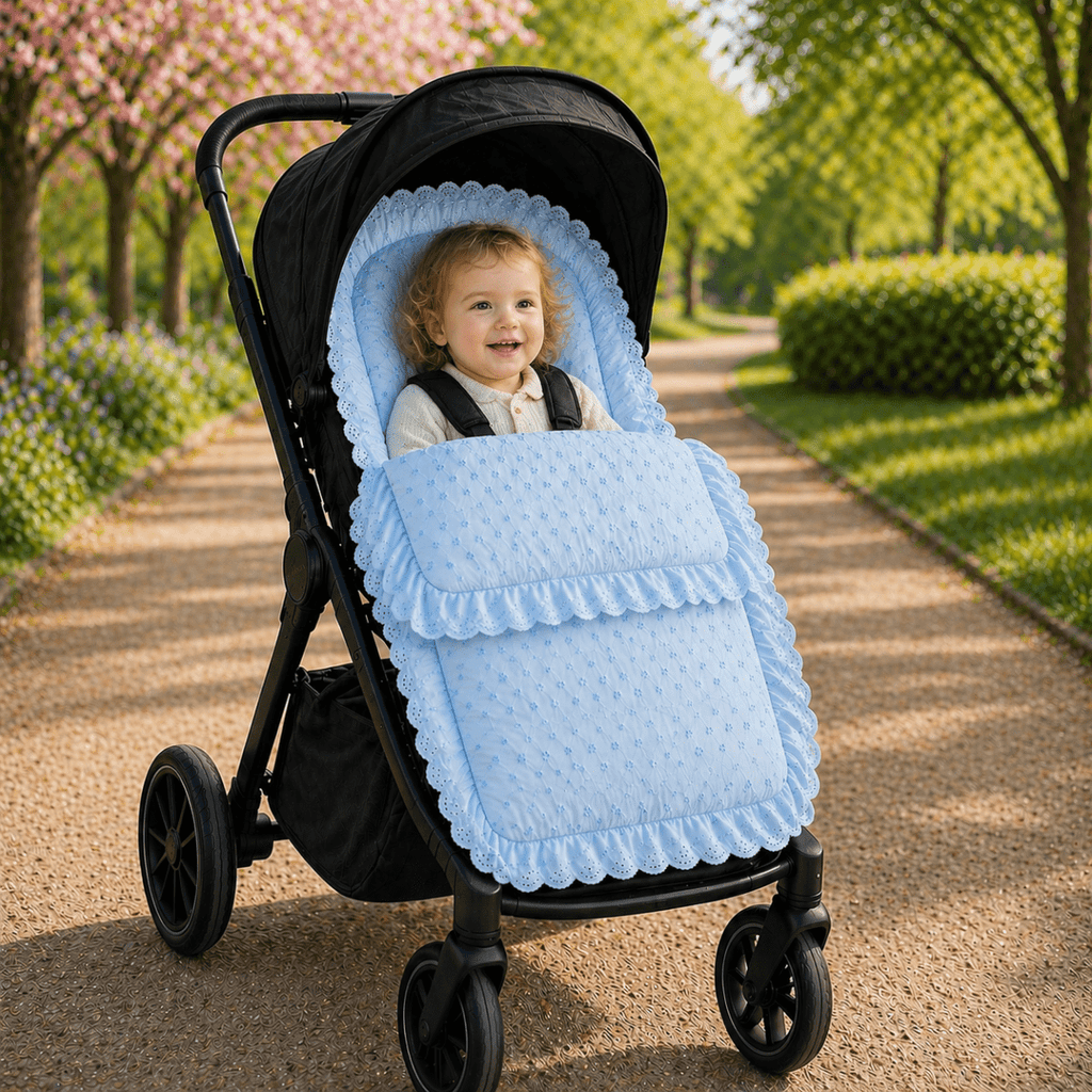 Universal Broderie Anglaise Pushchair Footmuff / Cosy Toes - Fits All Pushchairs / Prams And Buggies - Broderie