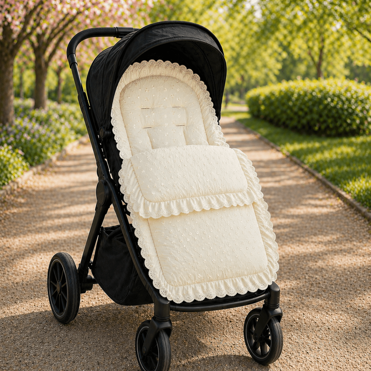 Universal Broderie Anglaise Pushchair Footmuff / Cosy Toes - Fits All Pushchairs / Prams And Buggies - Cream / Fits All