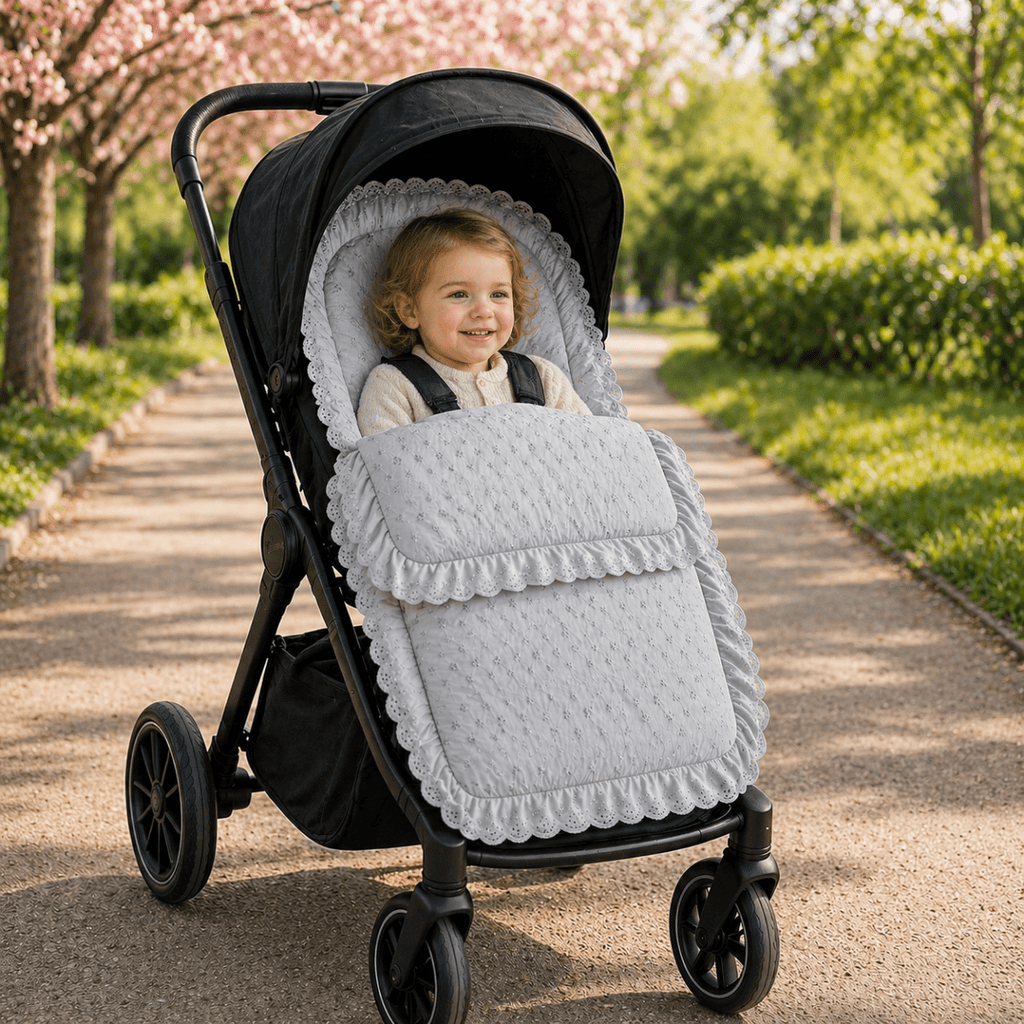 Universal Broderie Anglaise Pushchair Footmuff / Cosy Toes - Fits All Pushchairs / Prams And Buggies - Broderie