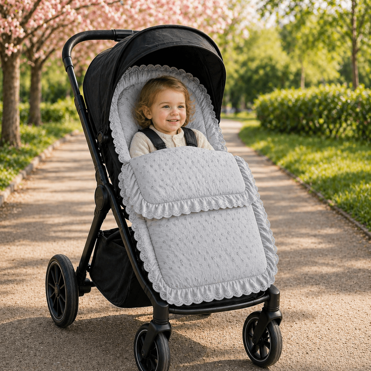 Universal Broderie Anglaise Pushchair Footmuff / Cosy Toes - Fits All Pushchairs / Prams And Buggies - Broderie