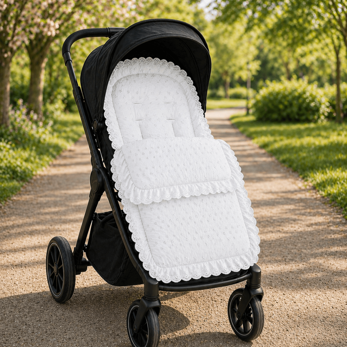 Universal Broderie Anglaise Pushchair Footmuff / Cosy Toes - Fits All Pushchairs / Prams And Buggies - White / Fits All
