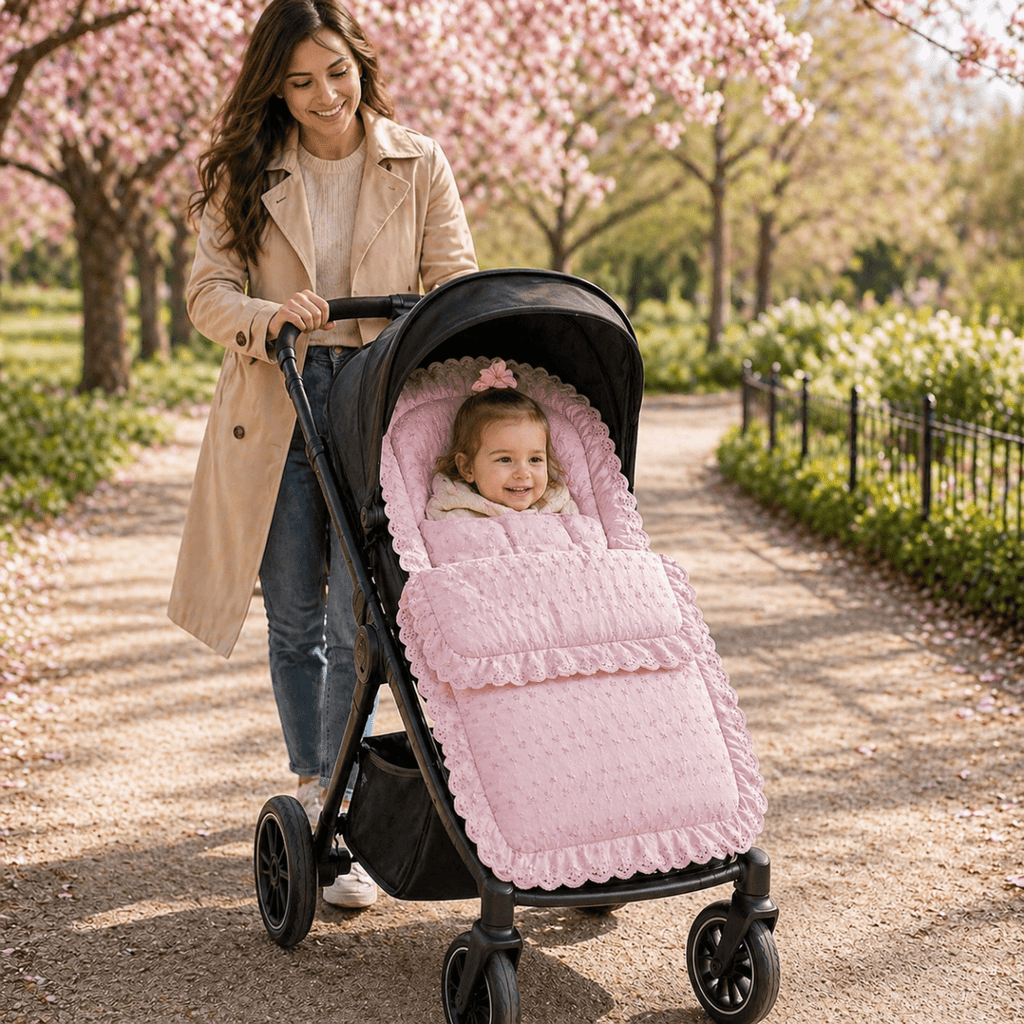 Universal Broderie Anglaise Pushchair Footmuff / Cosy Toes - Fits All Pushchairs / Prams And Buggies - Broderie