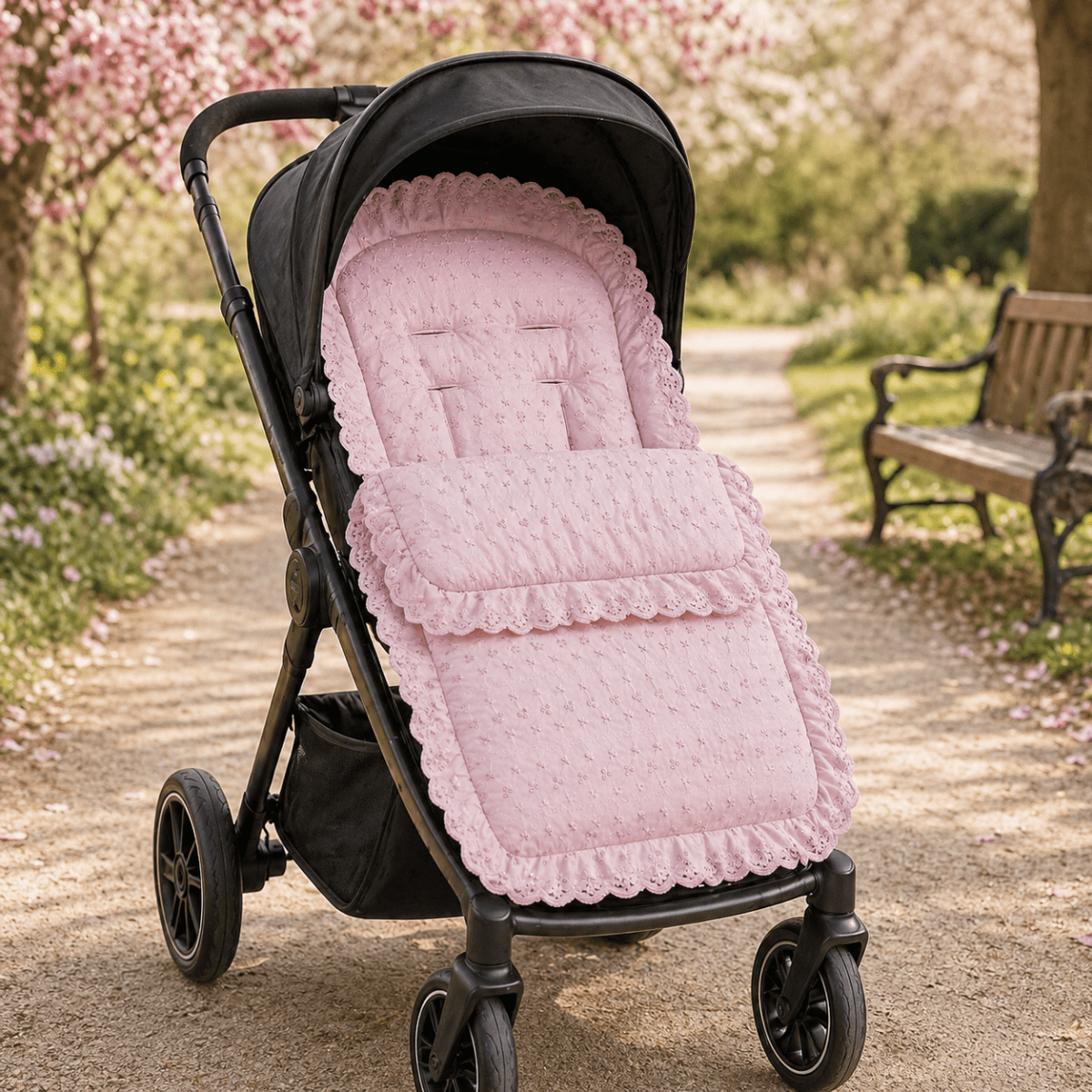 Universal Broderie Anglaise Pushchair Footmuff / Cosy Toes - Fits All Pushchairs / Prams And Buggies - Pink / Fits All