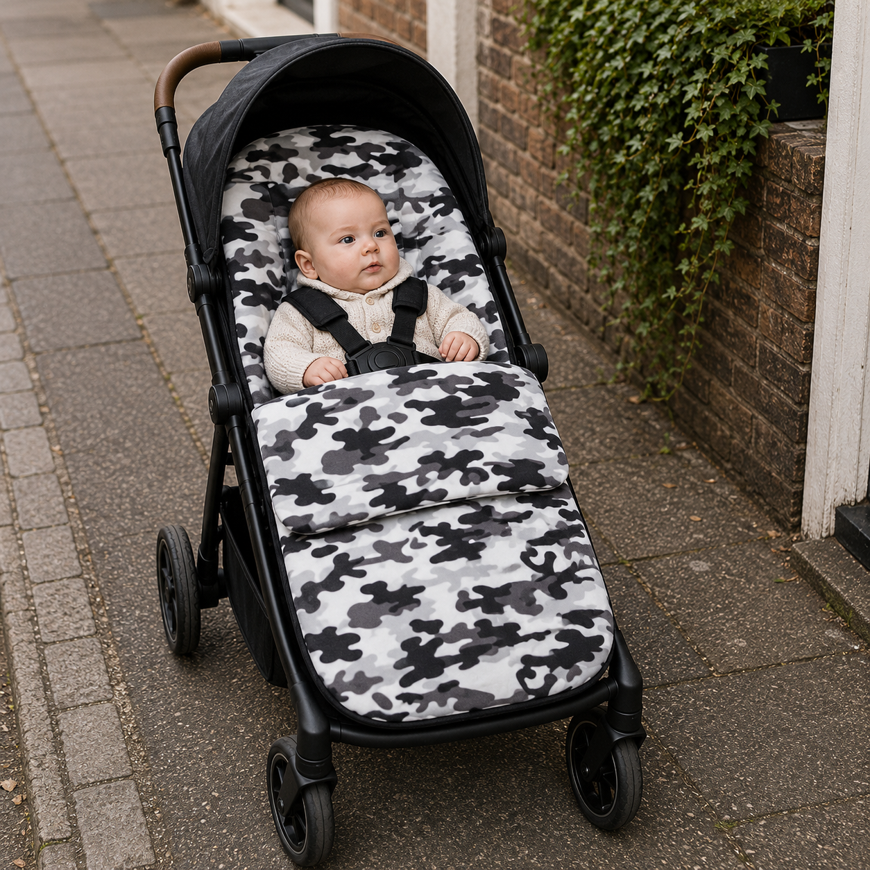Universal Fleece Pushchair Footmuff / Cosy Toes - Fits All Pushchairs / Prams And Buggies - Grey Camouflage / Fits All