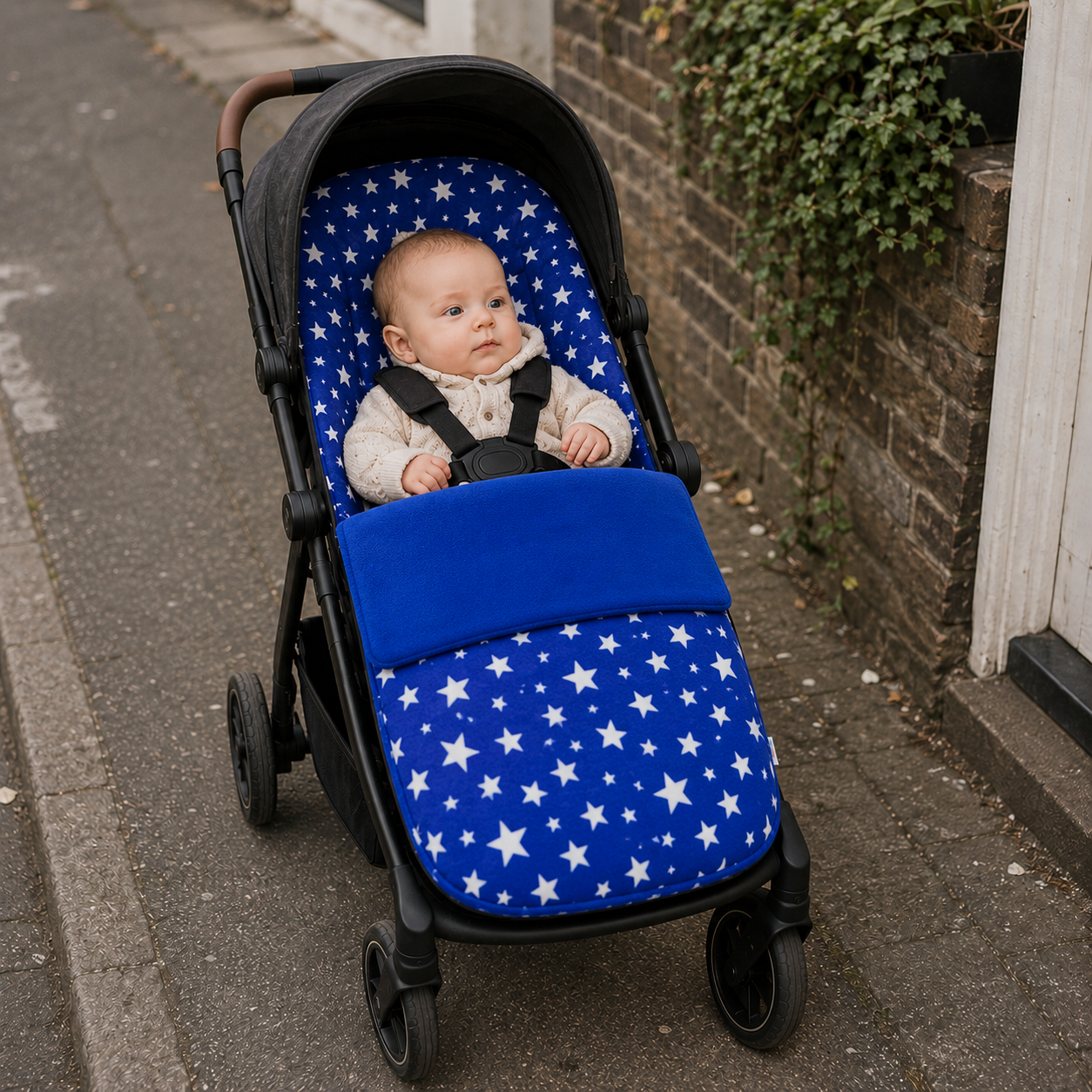 Universal Fleece Pushchair Footmuff / Cosy Toes - Fits All Pushchairs / Prams And Buggies - Blue Star / Fits All Models