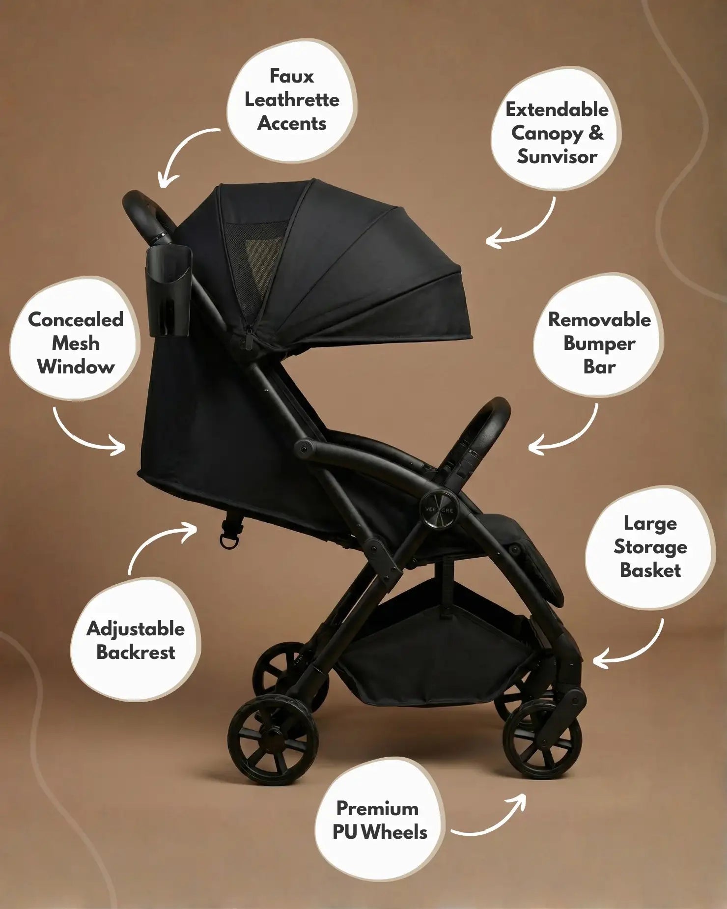 Venture Avio Compact Travel Baby Stroller - Black - Stroller